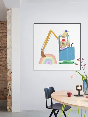 Lion and Giraffe Construction Wokers with Rainbow
