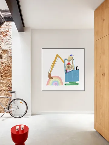 Lion and Giraffe Construction Wokers with Rainbow