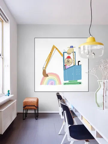 Lion and Giraffe Construction Wokers with Rainbow