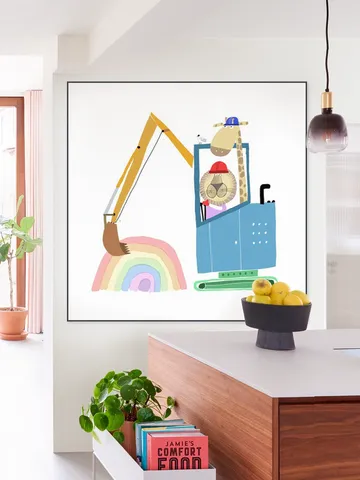 Lion and Giraffe Construction Wokers with Rainbow
