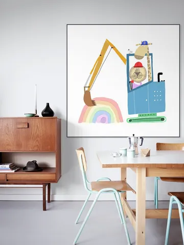 Lion and Giraffe Construction Wokers with Rainbow