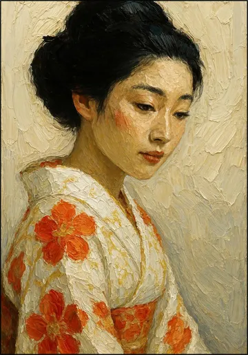 Japanese Woman in Kimono with Flowers