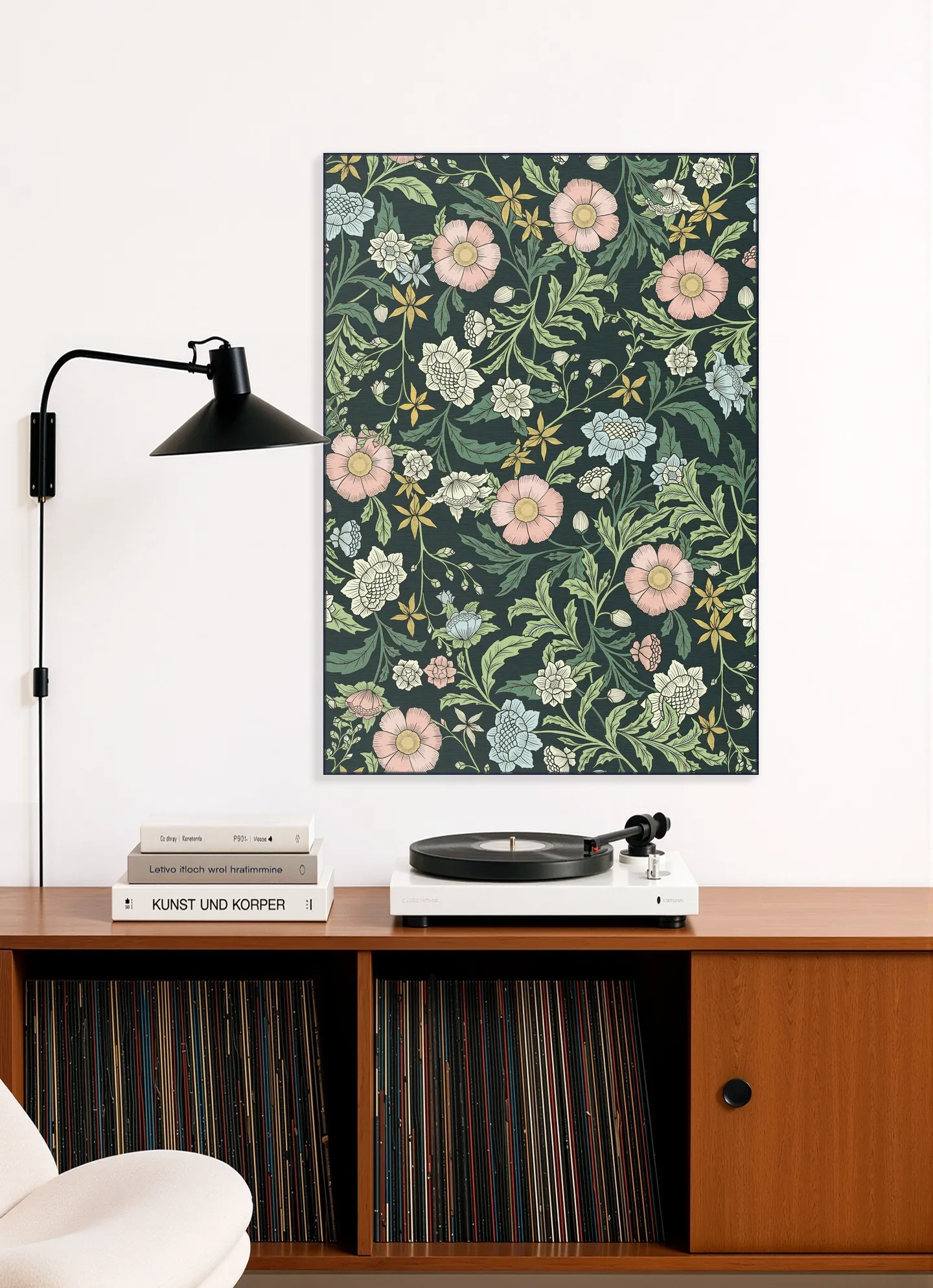Morris trailing floral foliage - dark green, pink