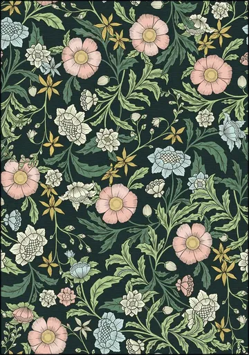 Morris trailing floral foliage - dark green, pink