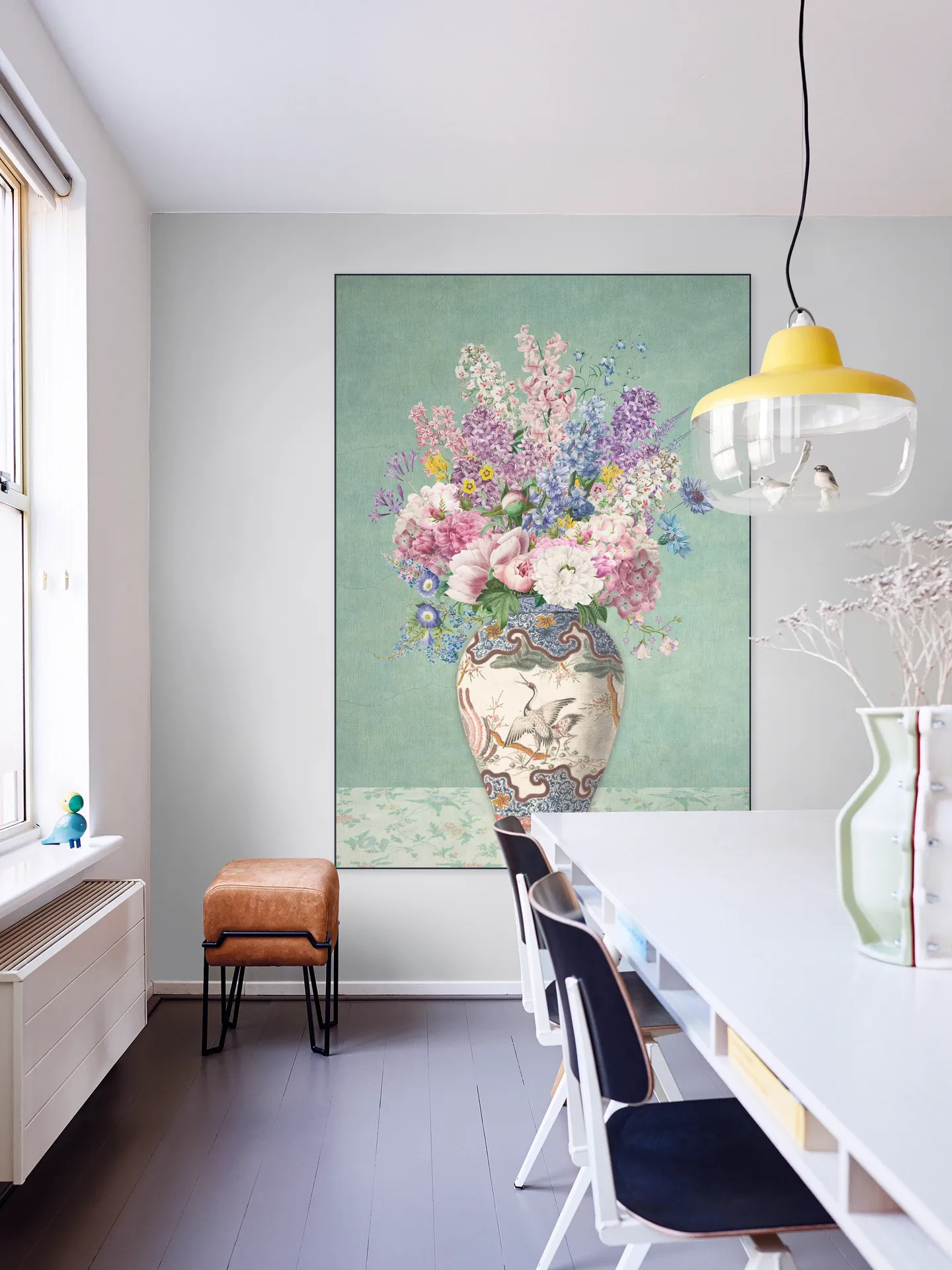 Vintage Floral Chinoiserie Vase