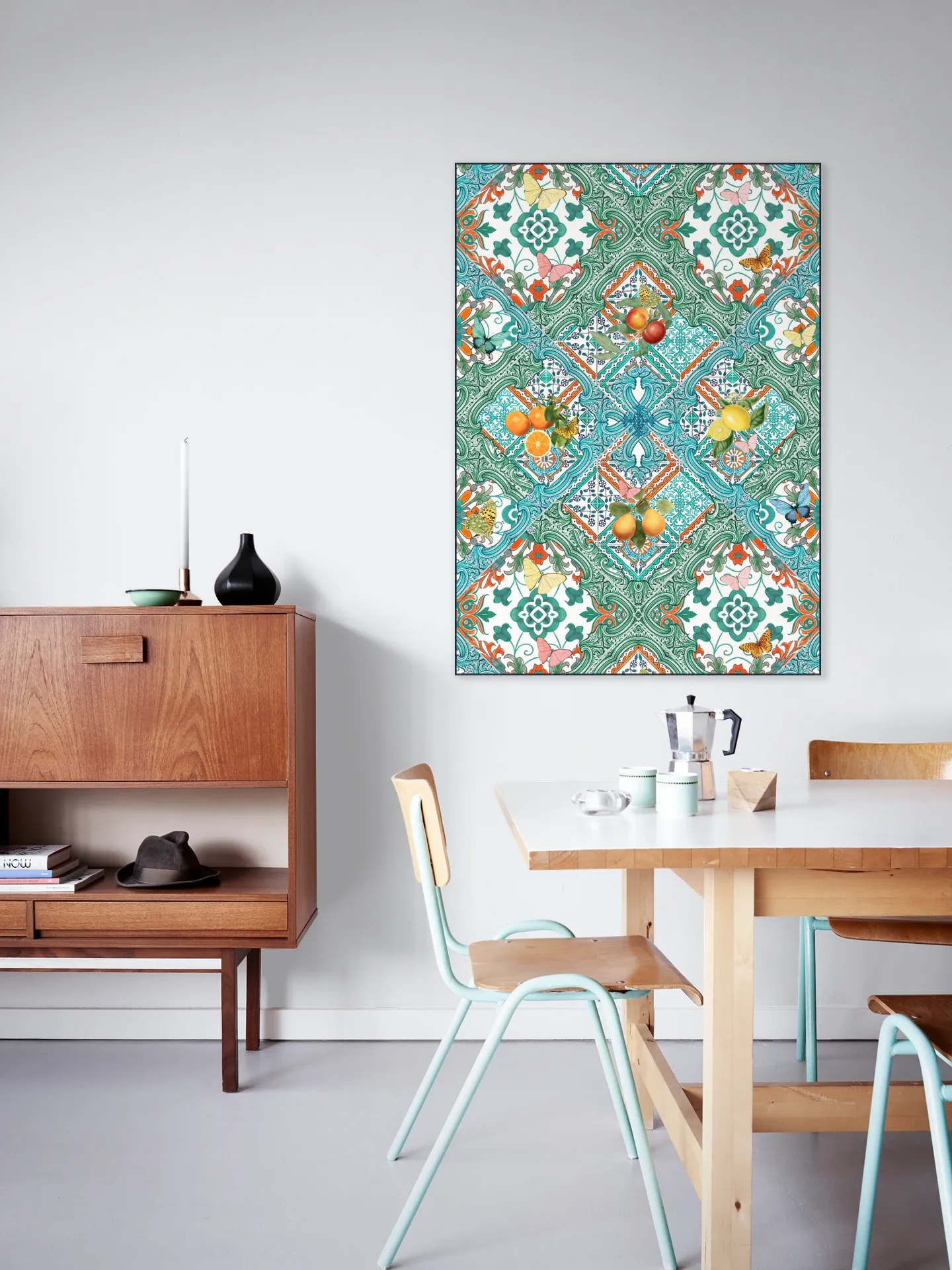 Mediterranean tiles and citrus fruit teal I