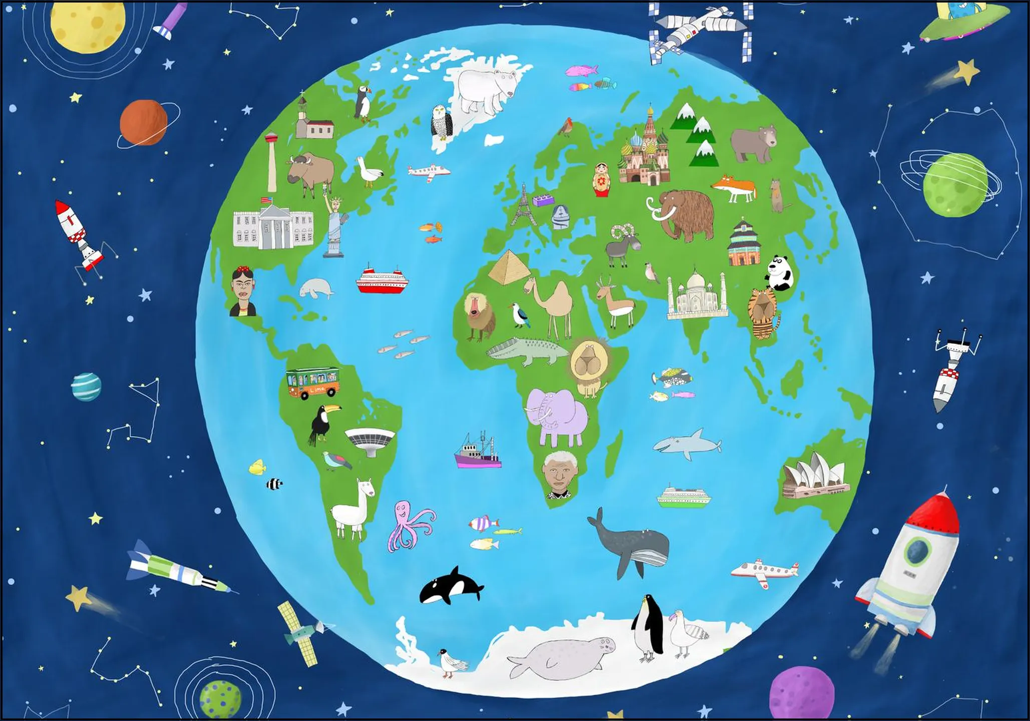 Illustrated Map of the World from Space