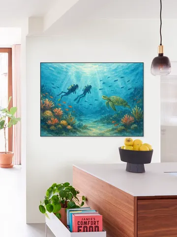 Duikers en Zeeschildpad bij het Koraalrif