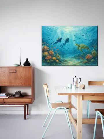 Duikers en Zeeschildpad bij het Koraalrif