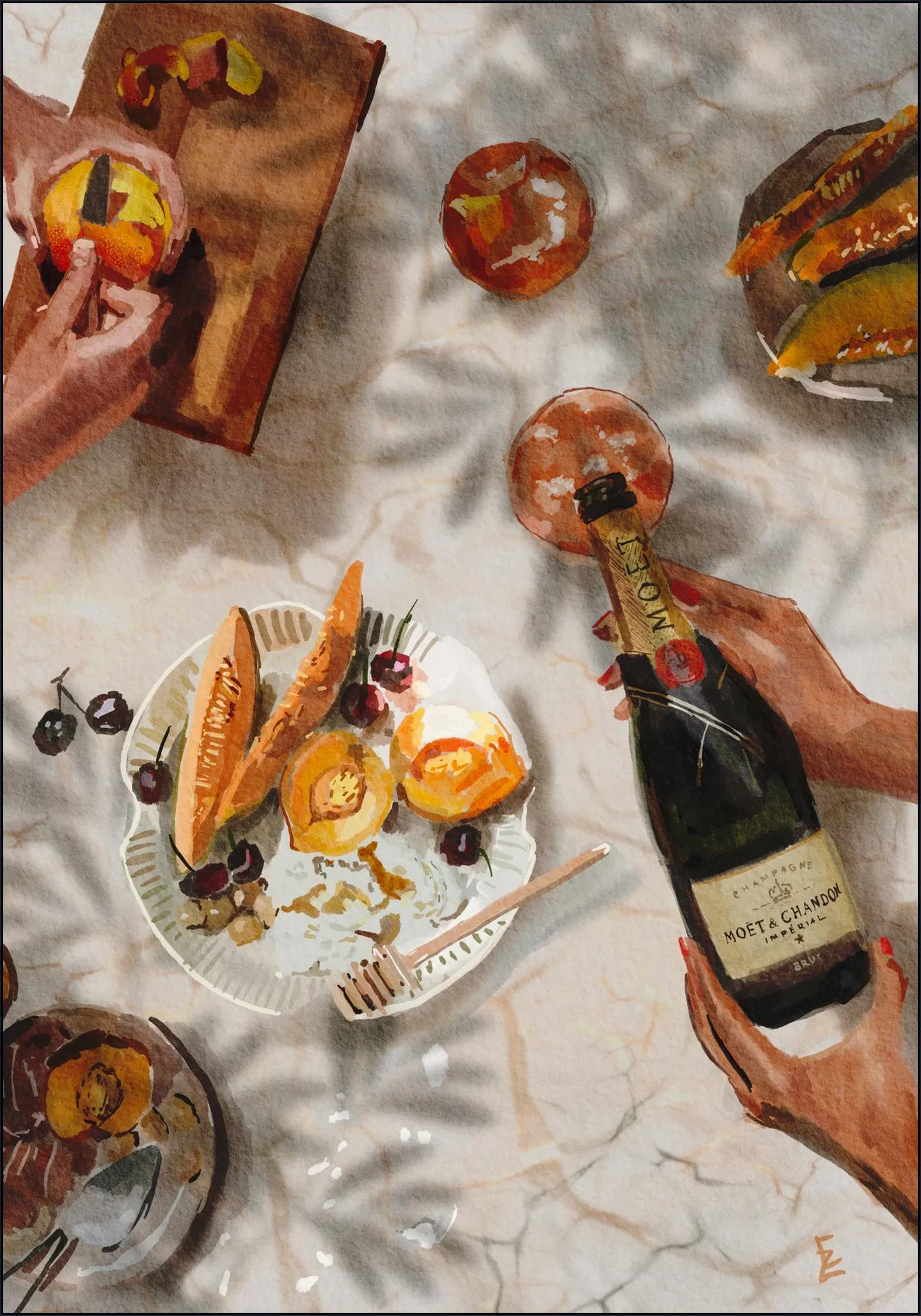 Champagne and peaches