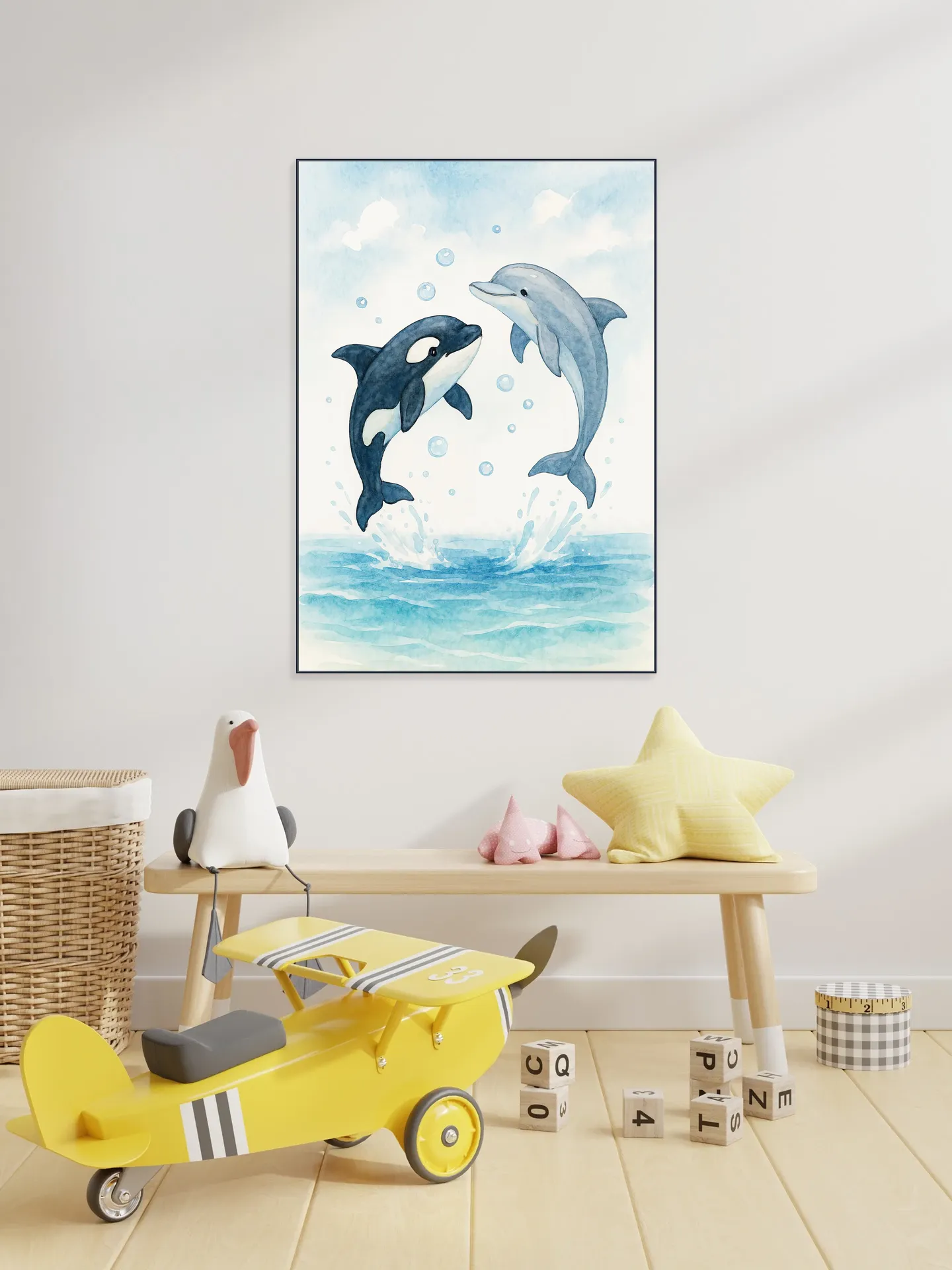 Dolphin and Orca Playing Together in the Sea