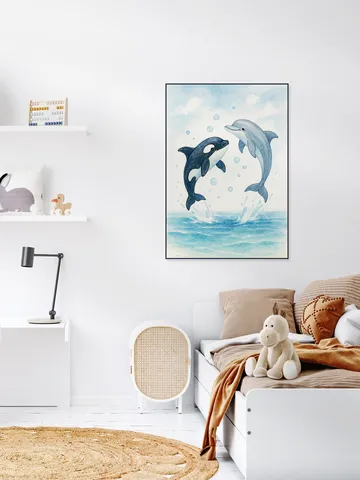 Dolphin and Orca Playing Together in the Sea