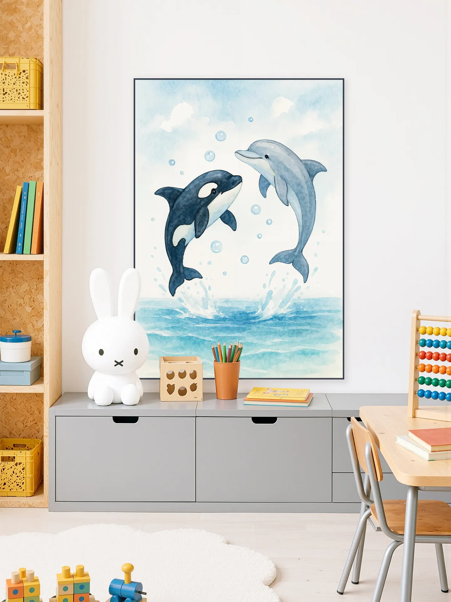 Dolphin and Orca Playing Together in the Sea