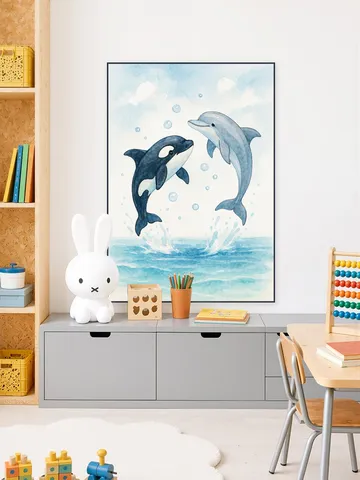 Dolphin and Orca Playing Together in the Sea