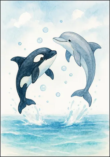 Dolphin and Orca Playing Together in the Sea