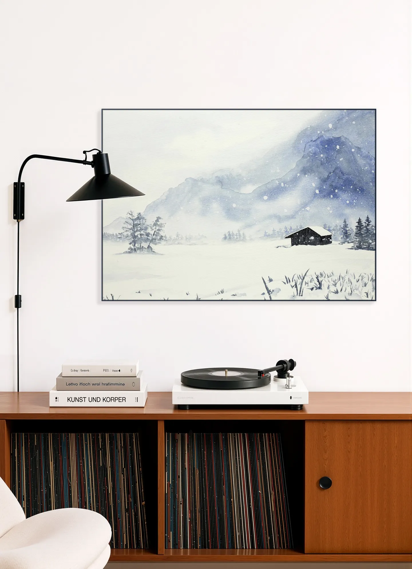 Snowfall at the Remote Wooden Cabin