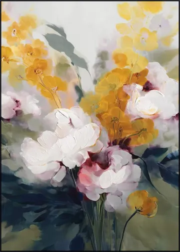Cream Peonies And Golden Blossoms