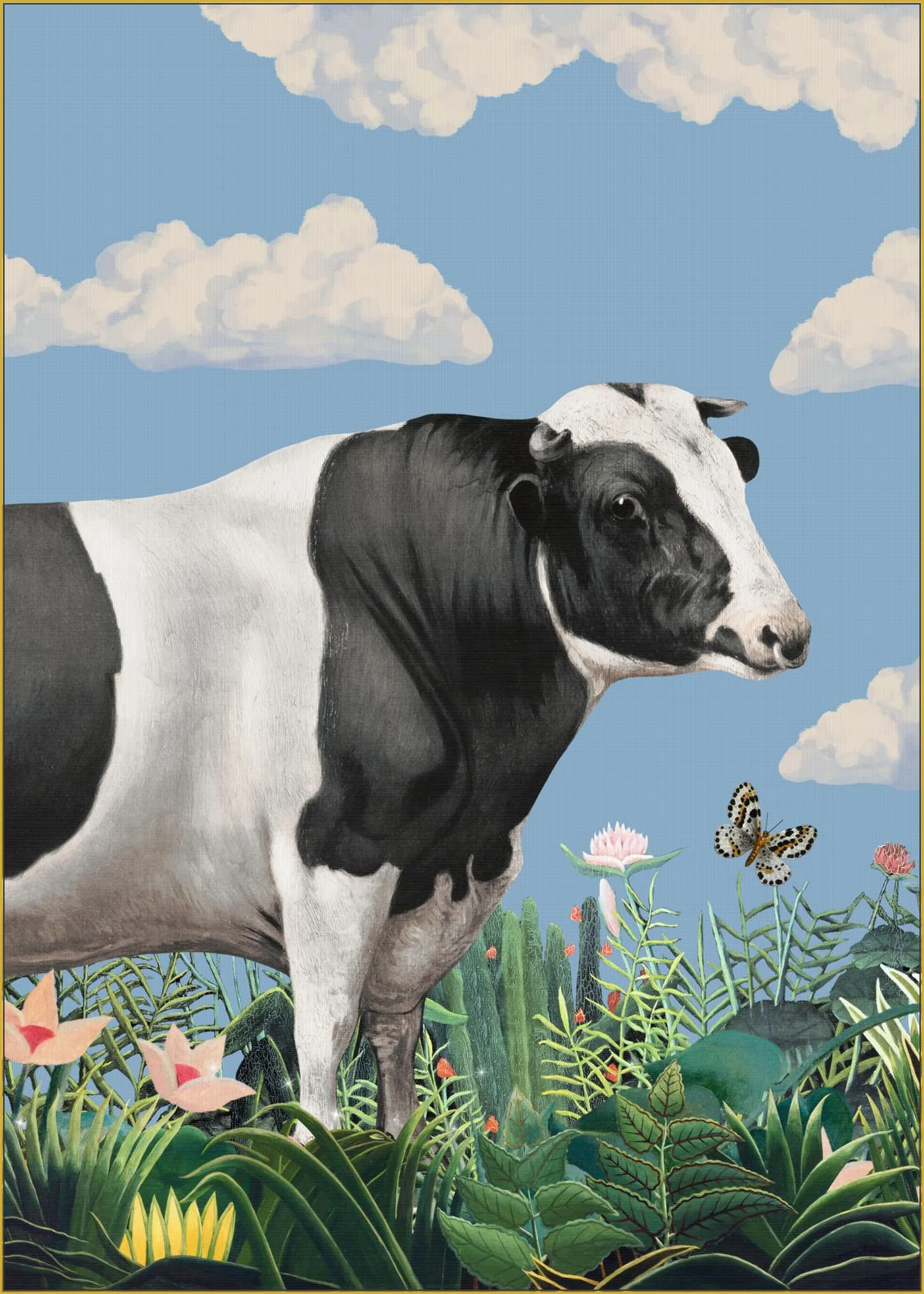 Colourful Portraits of Happy Cows (butterfly Included)