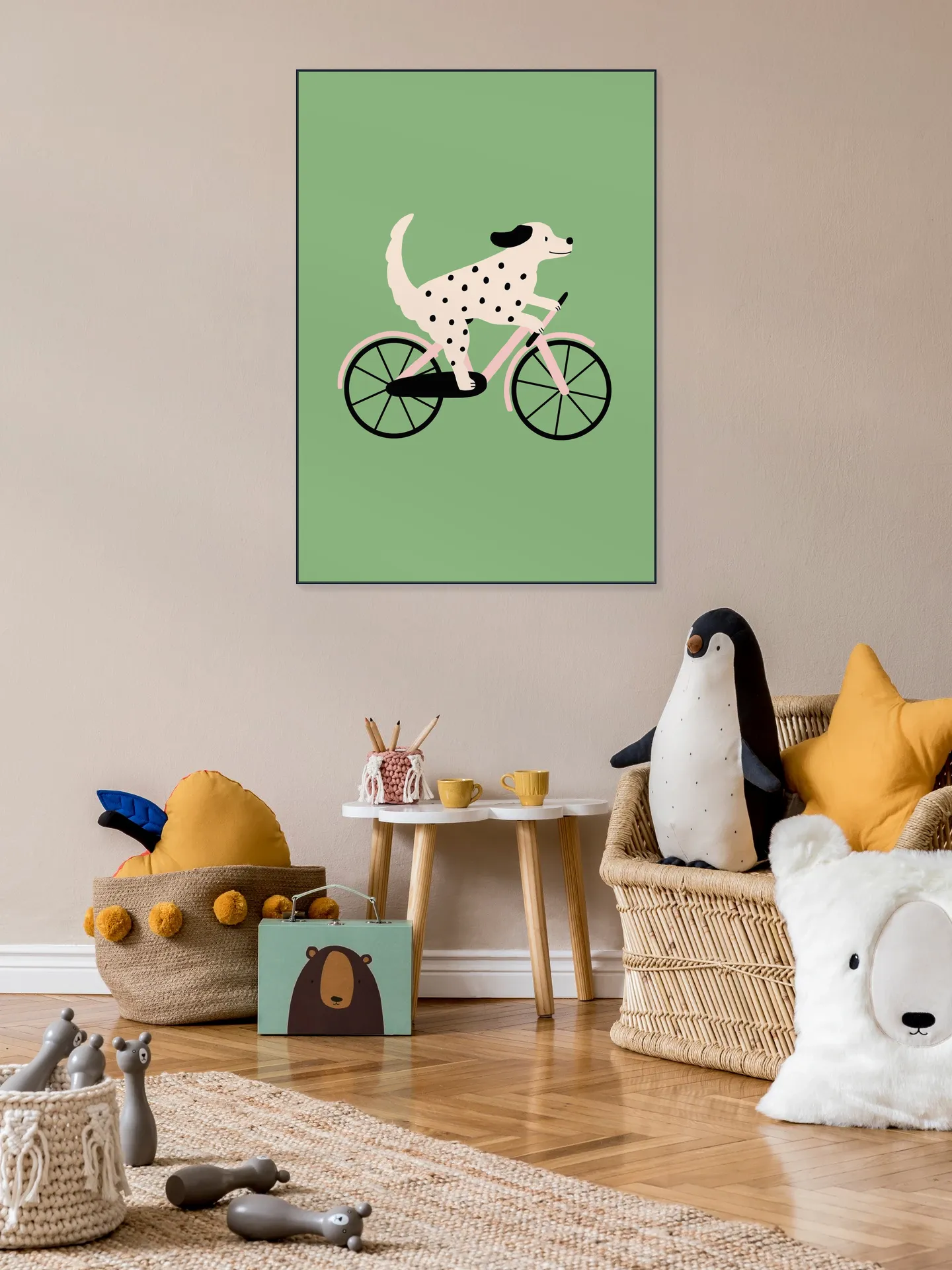 Spotted Dog Riding a Bicycle