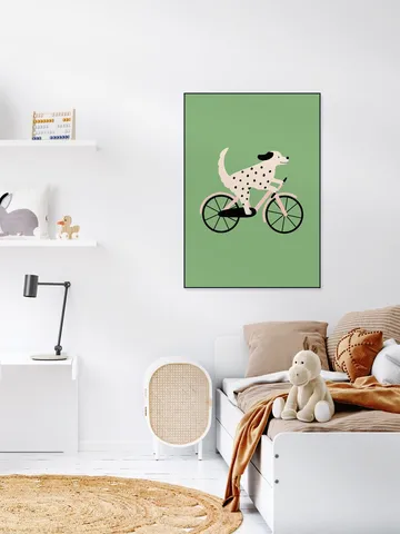 Spotted Dog Riding a Bicycle