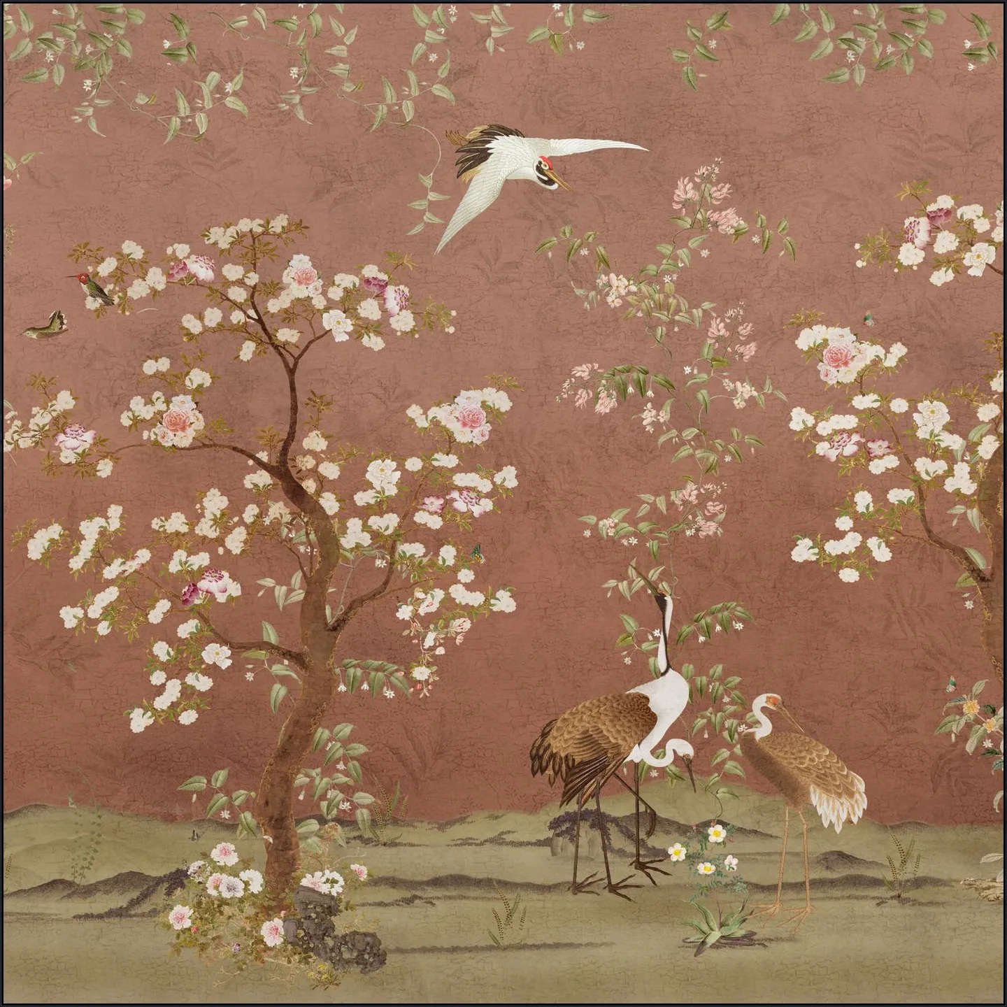 Chinoiserie Birds And Blossom Trees Terracotta