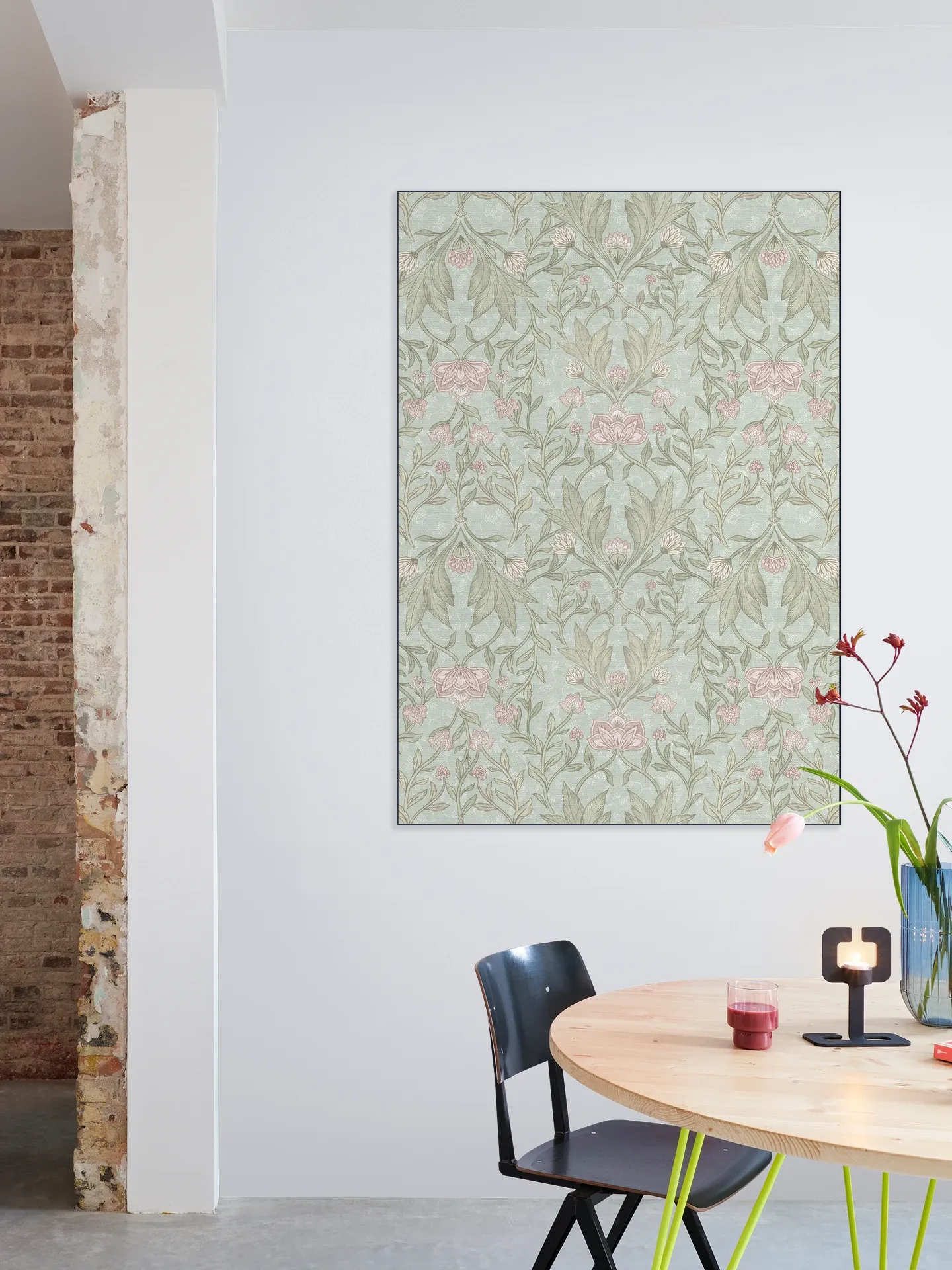 Morris Floral Damask & leaves - soft teal