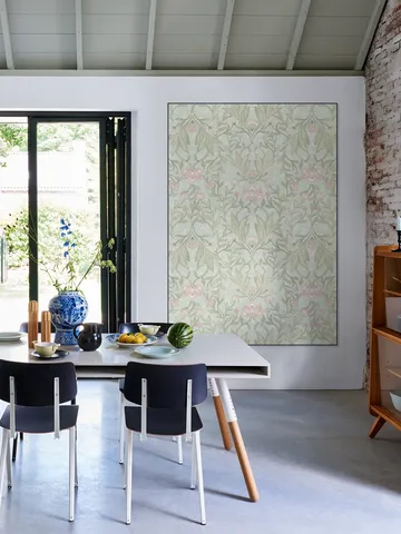 Morris Floral Damask & leaves - soft teal