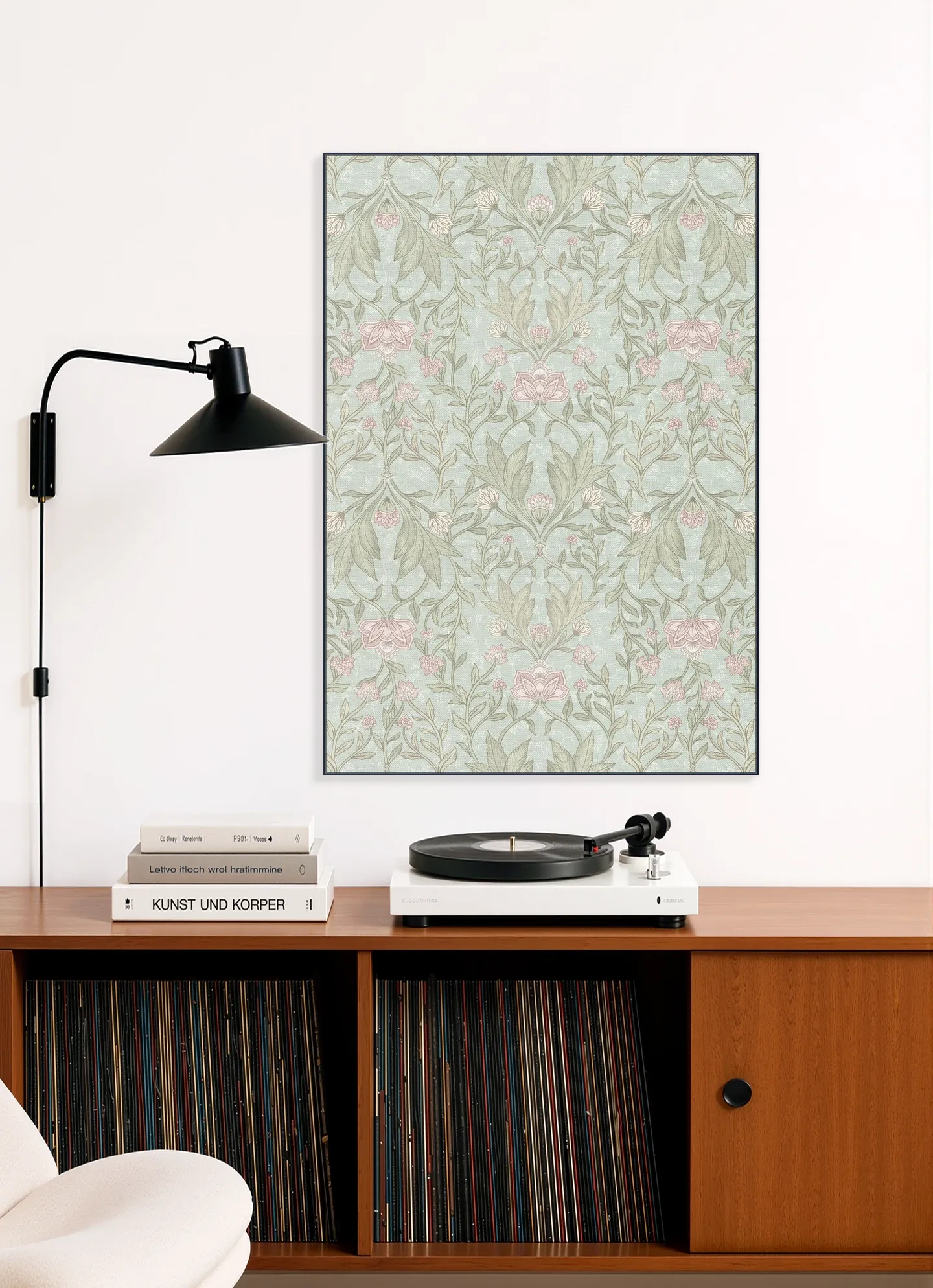 Morris Floral Damask & leaves - soft teal