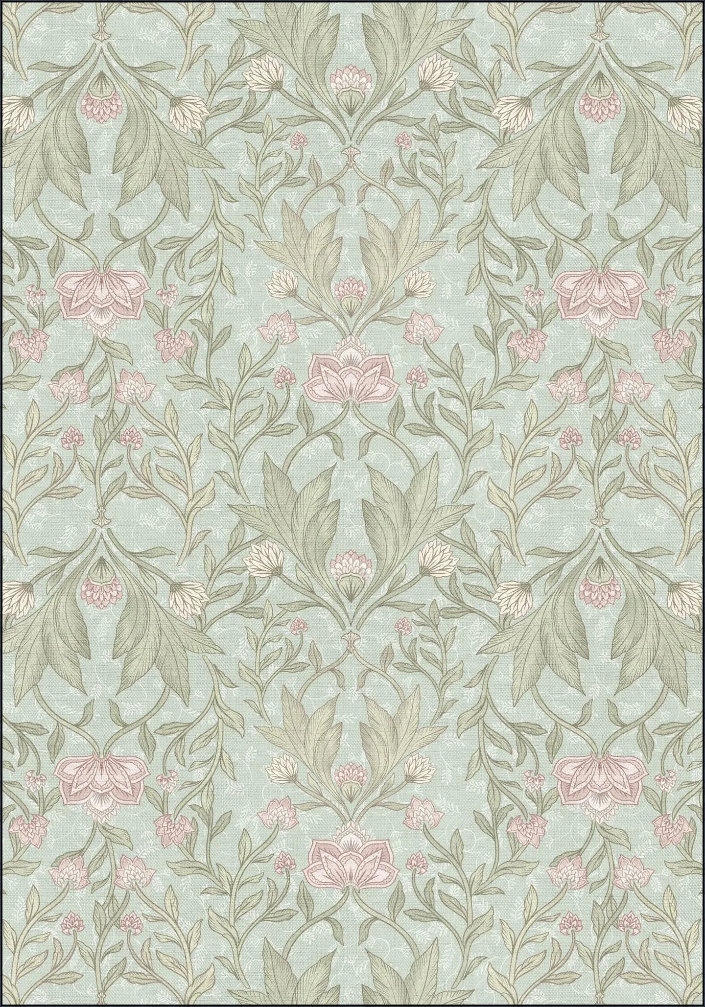 Morris Floral Damask & leaves - soft teal