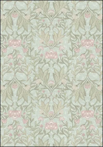 Morris Floral Damask & leaves - soft teal