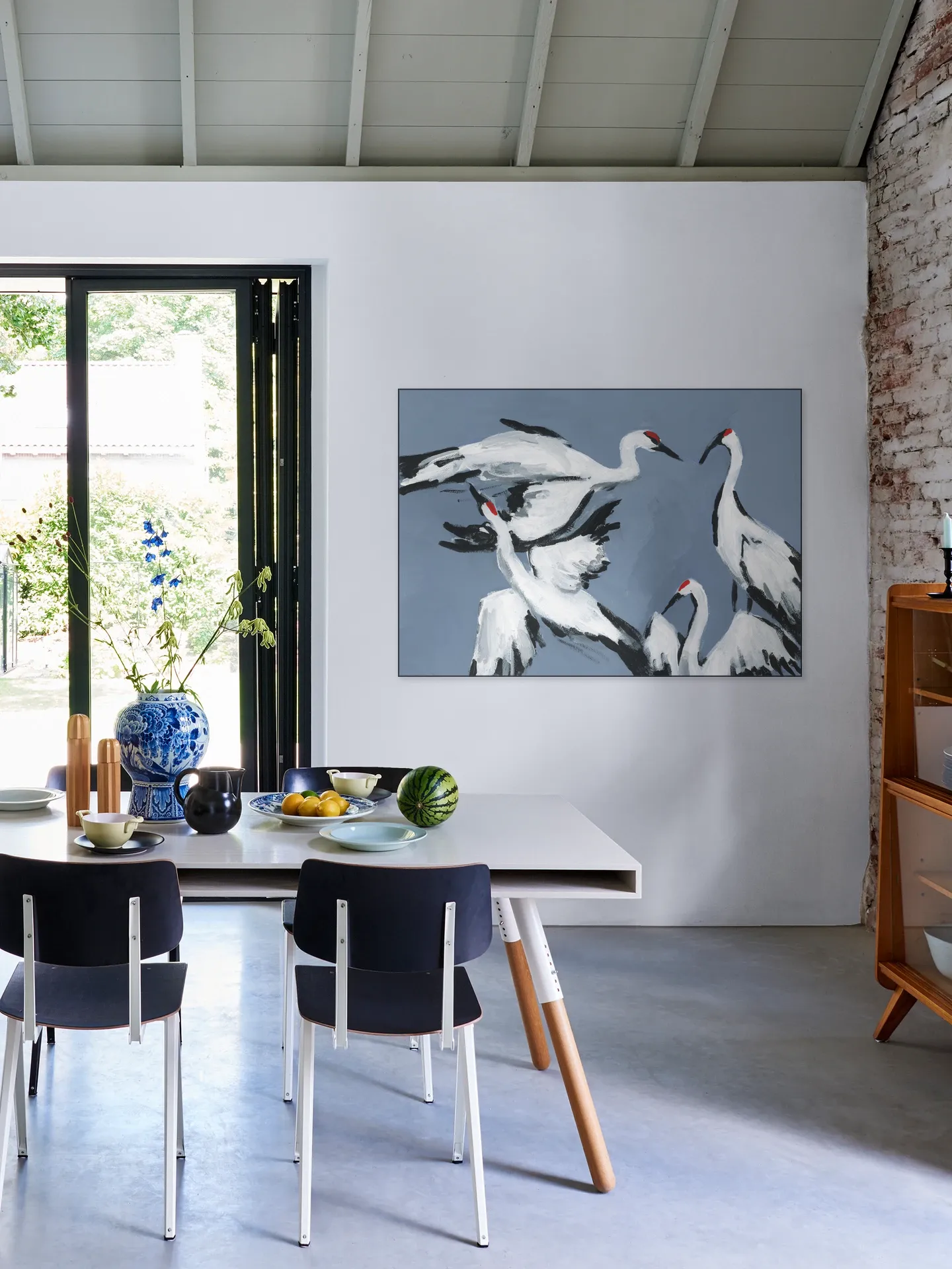 Cranes on Dutch Blue