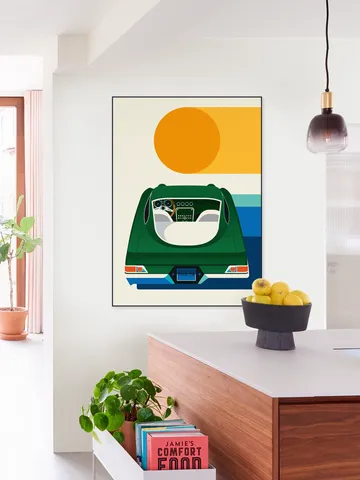 Green Vintage Car with Sun