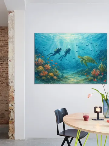 Duikers en Zeeschildpad bij het Koraalrif