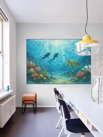 Duikers en Zeeschildpad bij het Koraalrif