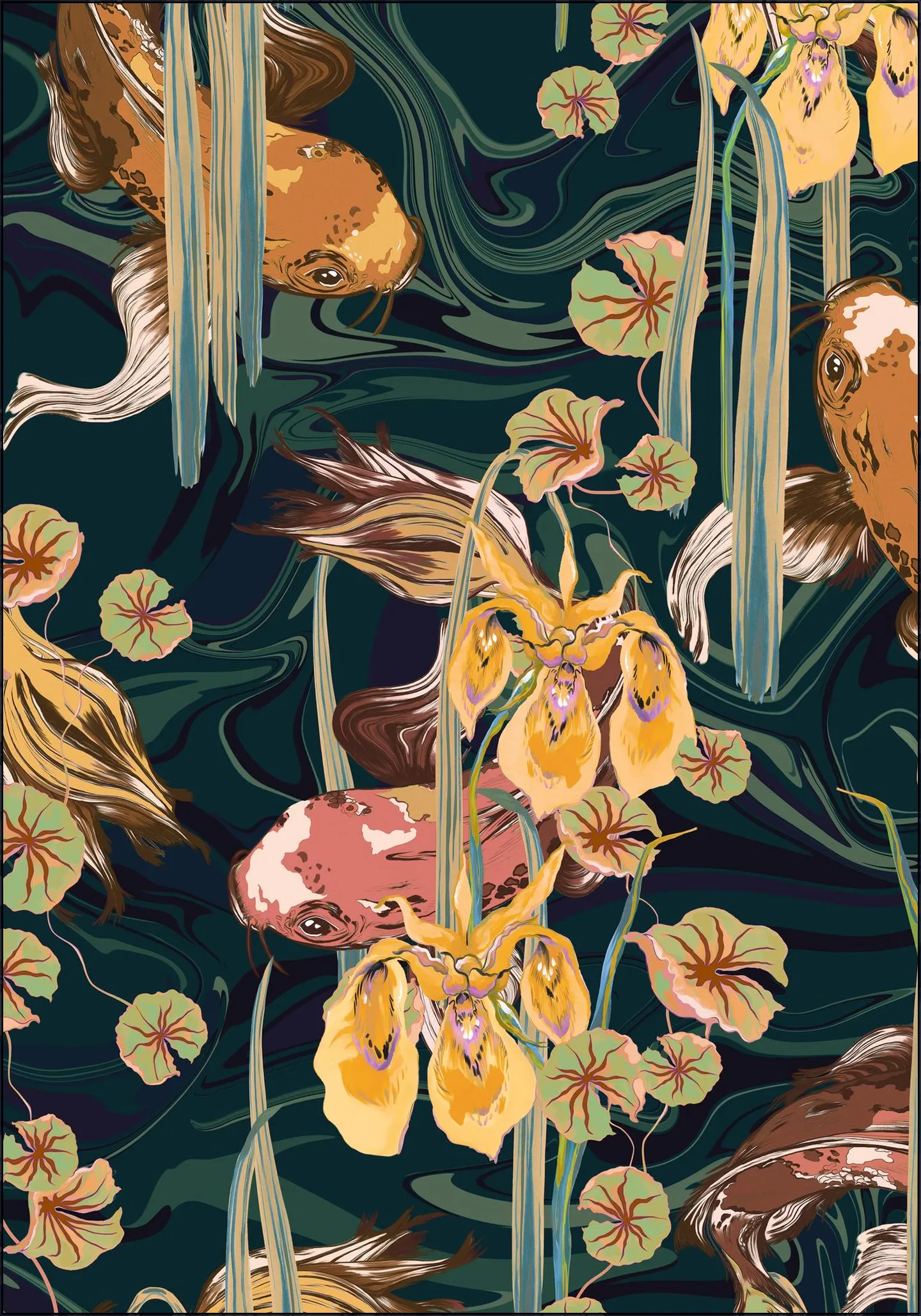 Koi Pond Petrol Olive