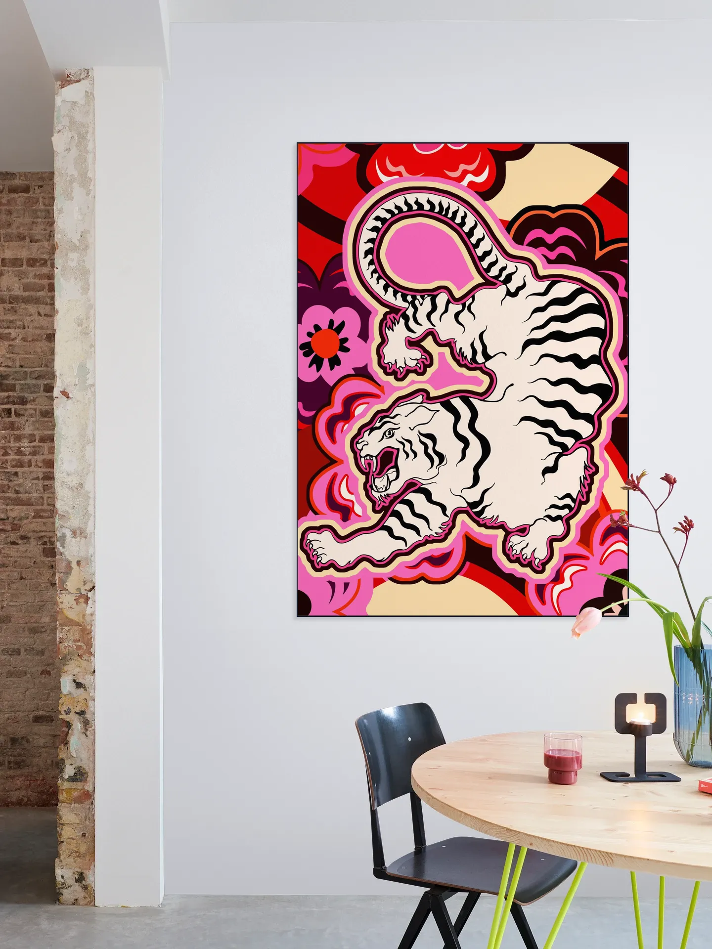 White Tiger Japanese Flowers Pink