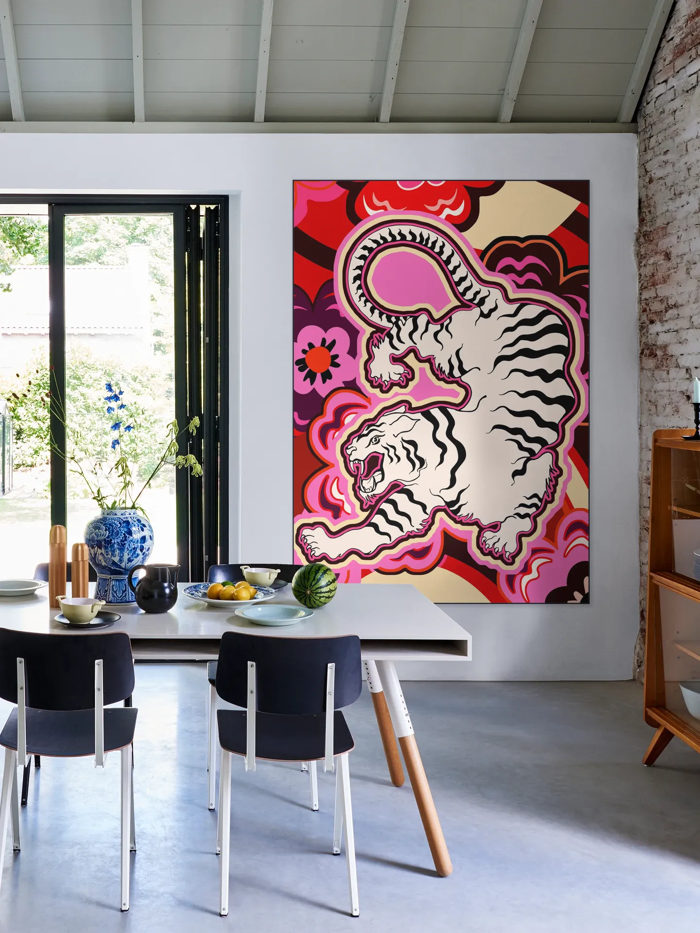 White Tiger Japanese Flowers Pink
