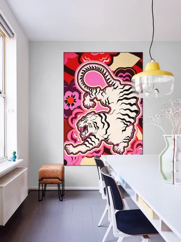White Tiger Japanese Flowers Pink
