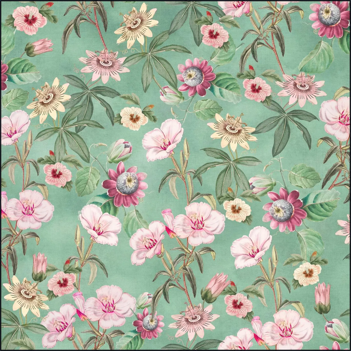 Tropical Vintage Passiflora and Hibiscus
