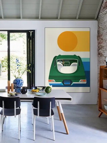 Green Vintage Car with Sun