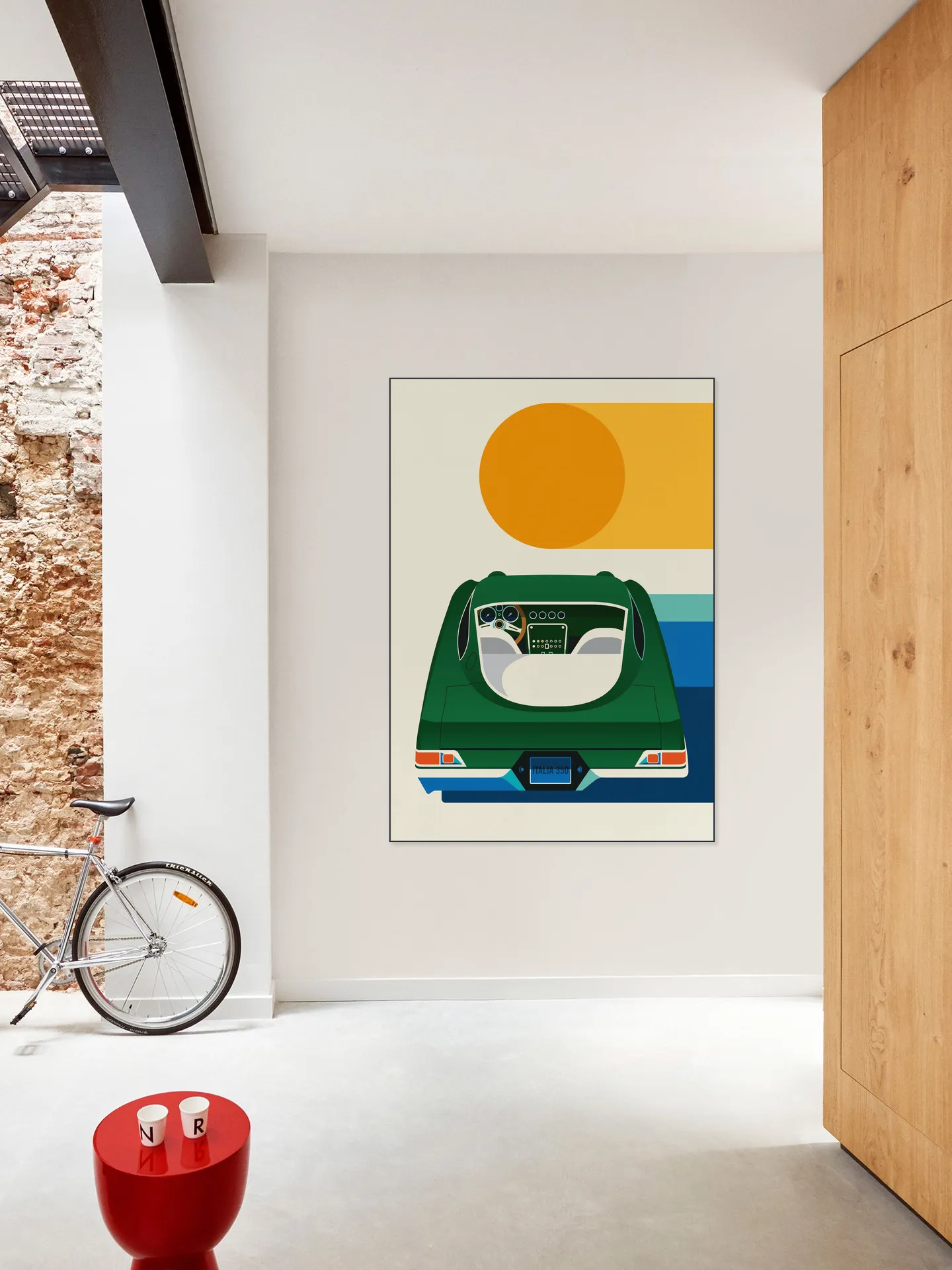 Green Vintage Car with Sun
