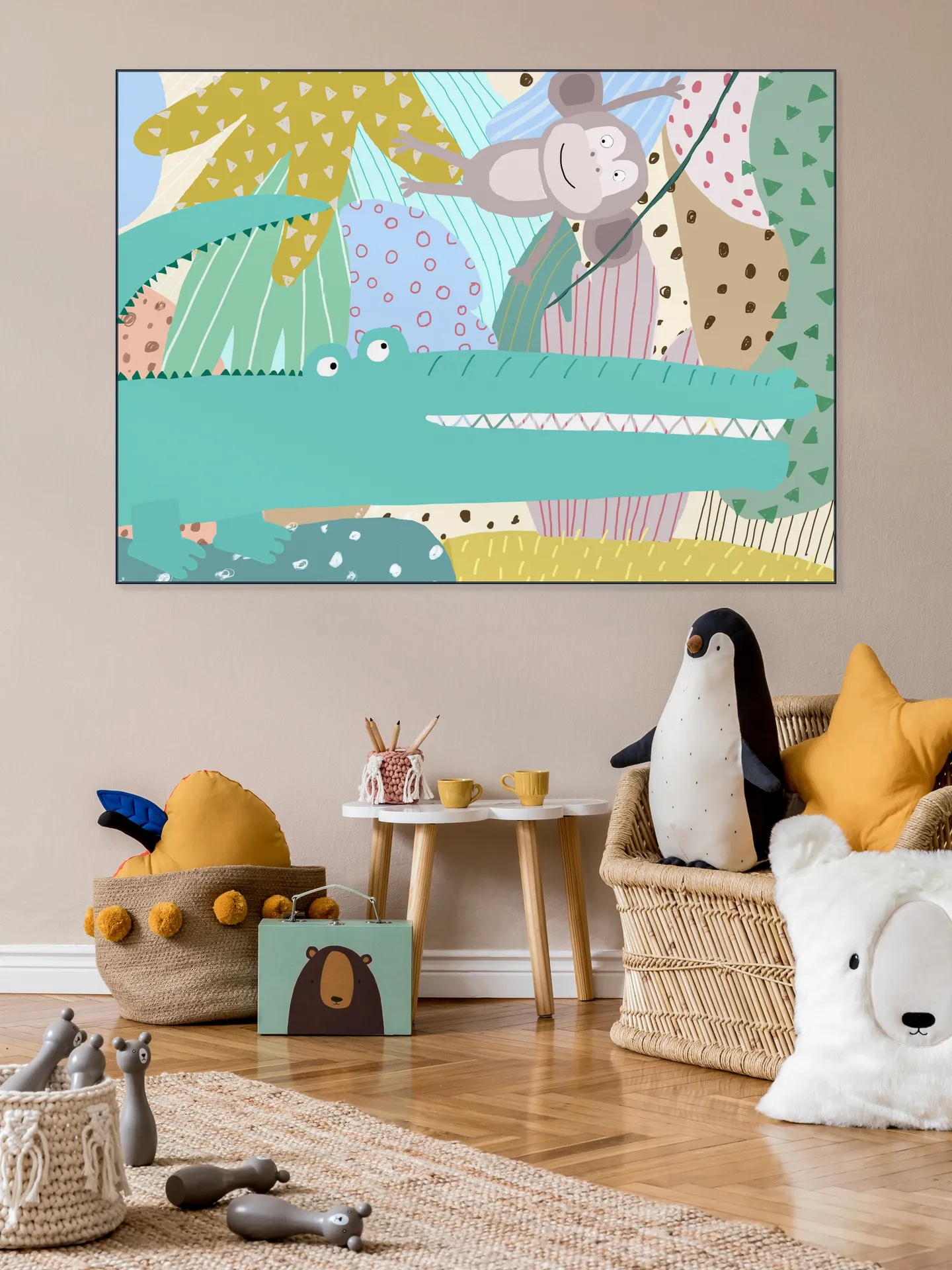 Funny Crocodile with Cheeky Monkey in Jungle