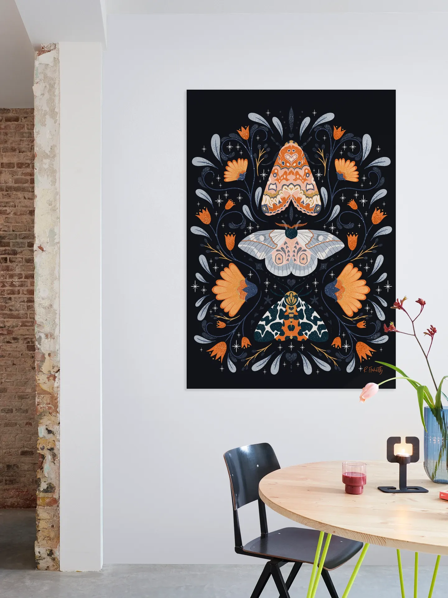 Floral Moths Black