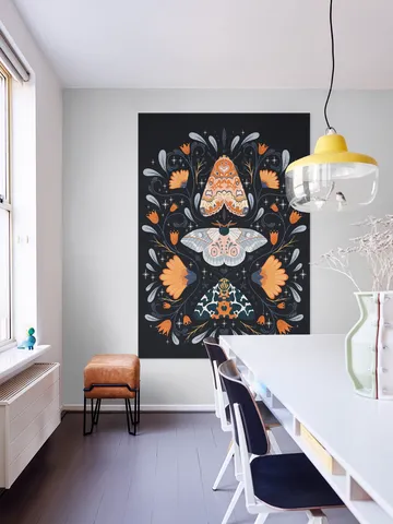 Floral Moths Black