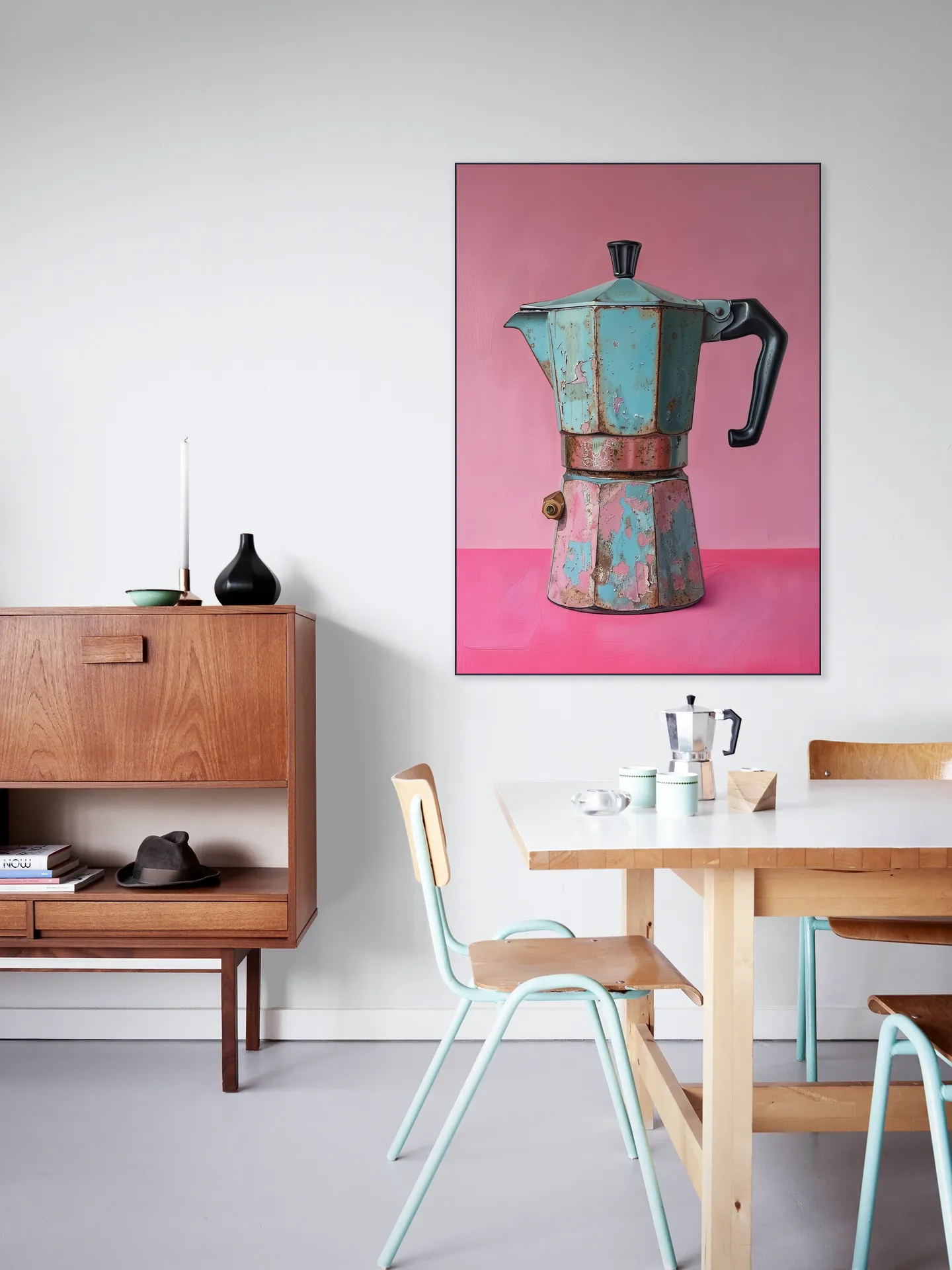 Vintage Coffee Percolator - Magenta and Turqoise