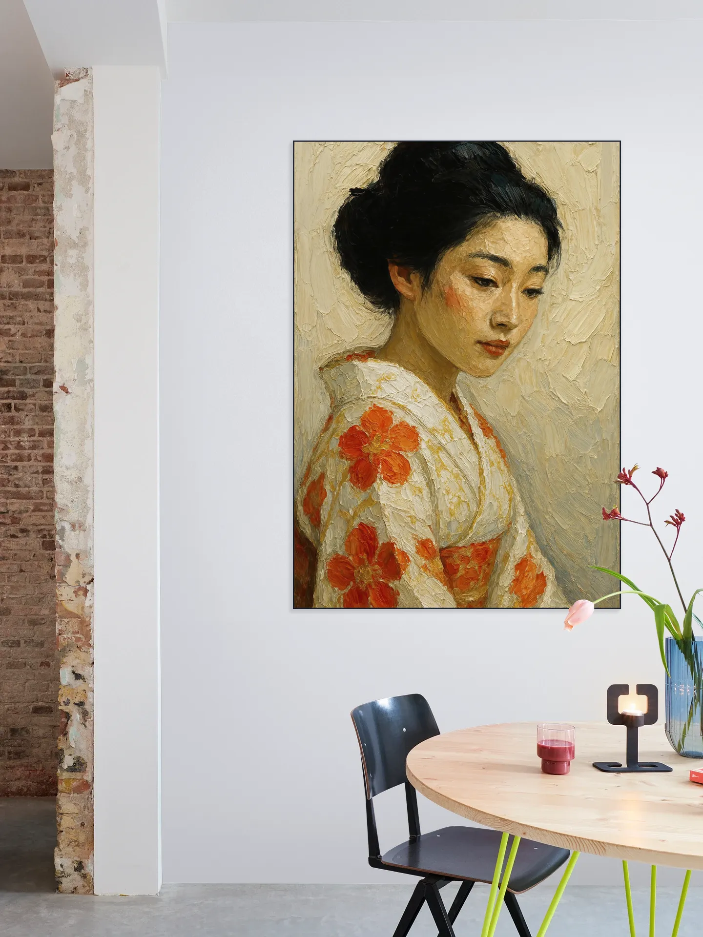 Japanese Woman in Kimono with Flowers