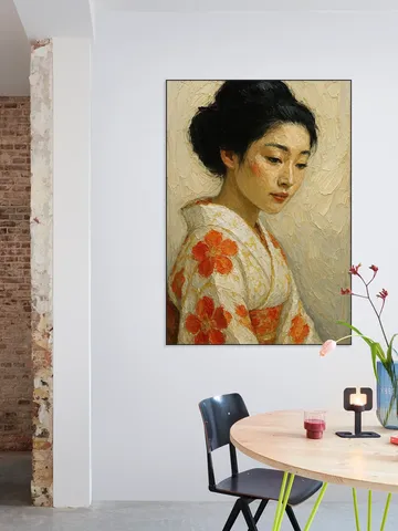 Japanese Woman in Kimono with Flowers