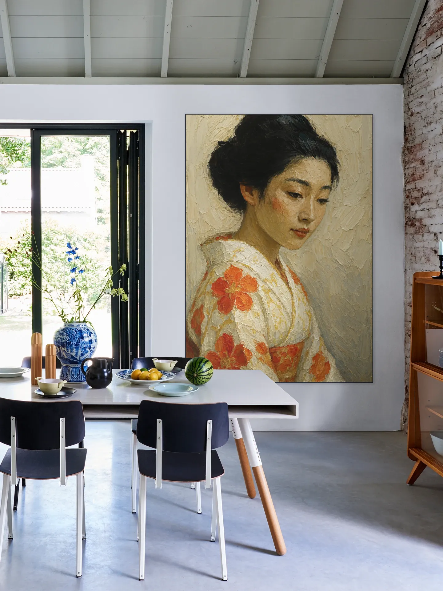 Japanese Woman in Kimono with Flowers
