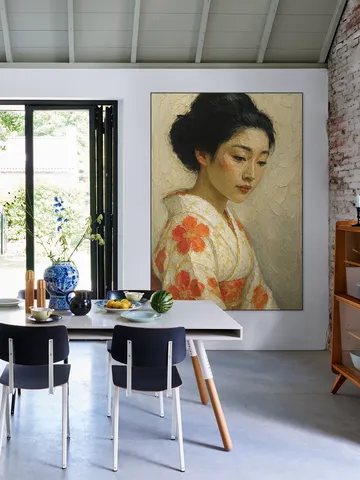 Japanese Woman in Kimono with Flowers