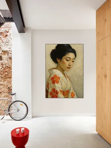 Japanese Woman in Kimono with Flowers